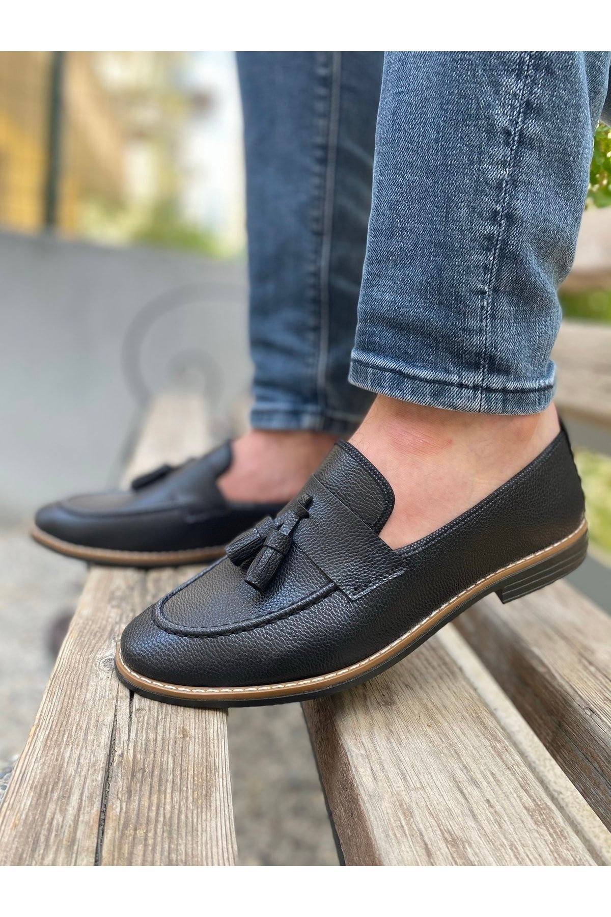 TarzKar Erkek Siyah Günlük Püsküllü Klasik Ayakkabı