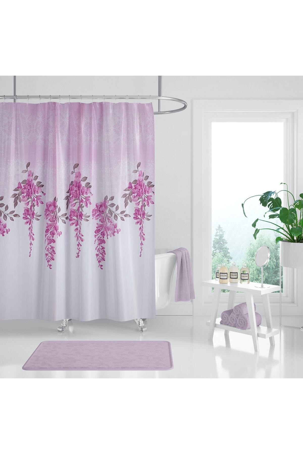 Tropikhome Banyo Perdesi - Tek Kanat Duş Perdesi, Polyester Kumaş Duşakabin Perdesi 180x200 Cm Küvet Perdesi