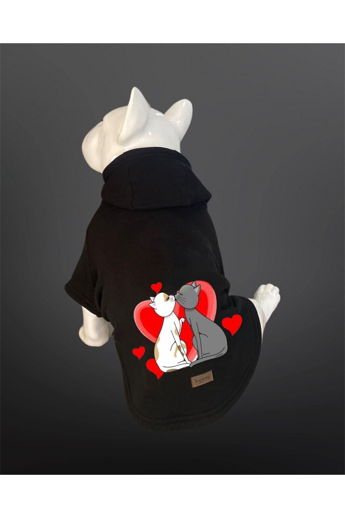 Buddy Store Kedi & Köpek Kıyafeti Sweatshirt - Sevgililer Günü - Sevgili Kediler Baskılı Siyah Sweatshirt
