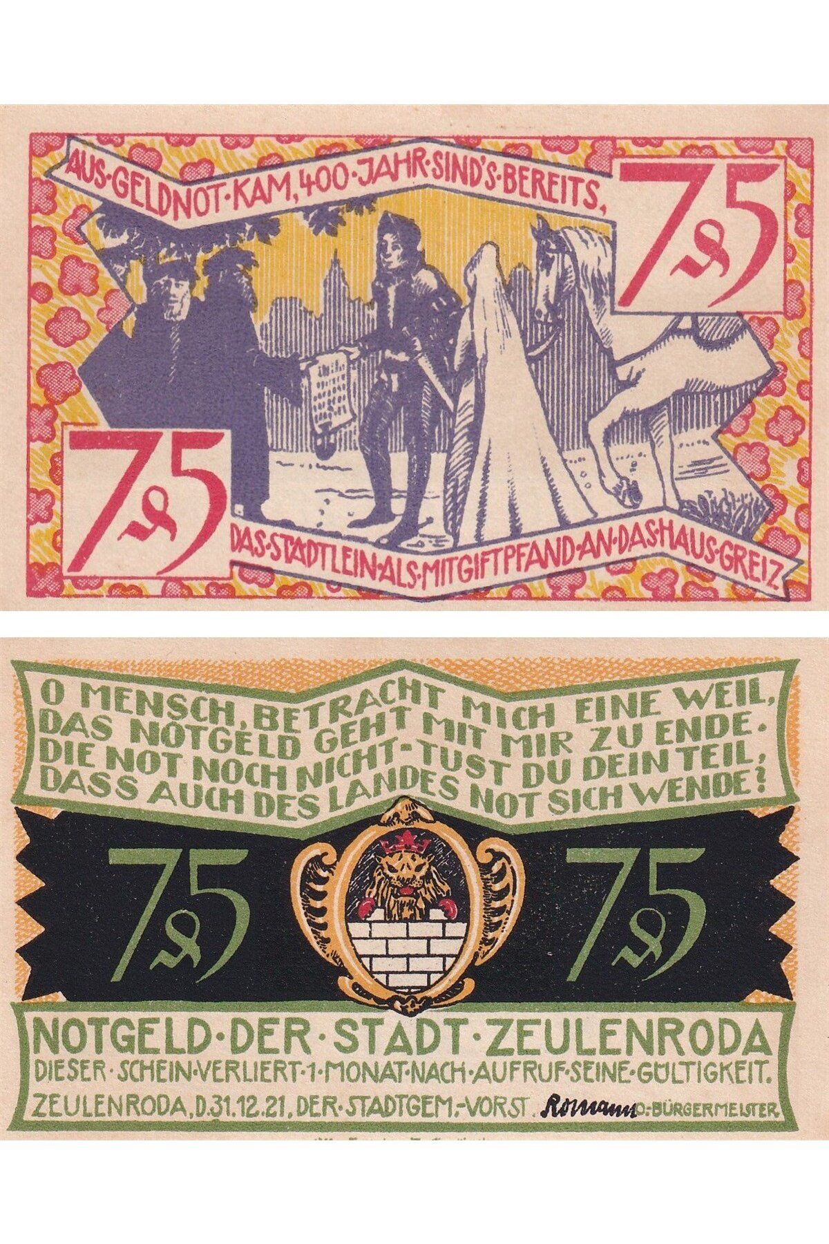 Benim Koleksiyonum Almanya, Zeulenroda, 75 Pfennig (1921) History Series (1) Notgeld
