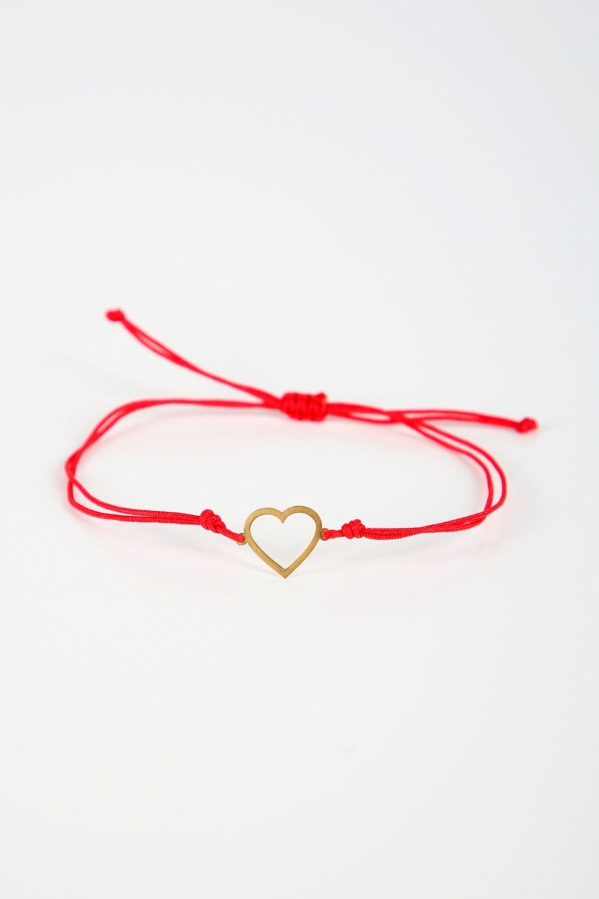 Yek Jewellery Kalp Modelli 14 Ayar Altın Kırmızı Ip Bileklik