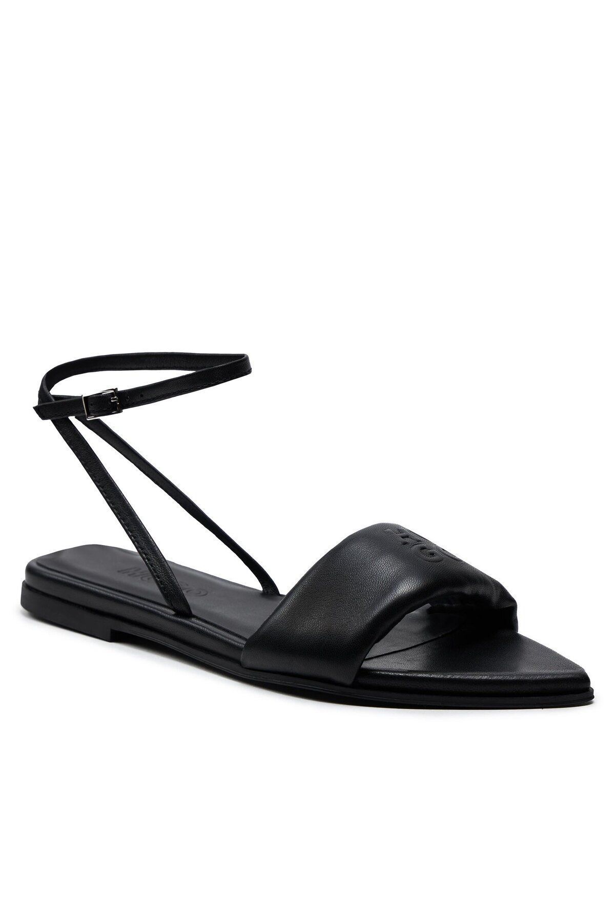 HUGO Kadın Logolu Düz Tabanlı Rahat Günlük Kullanım Siyah Sandalet 50517494-001