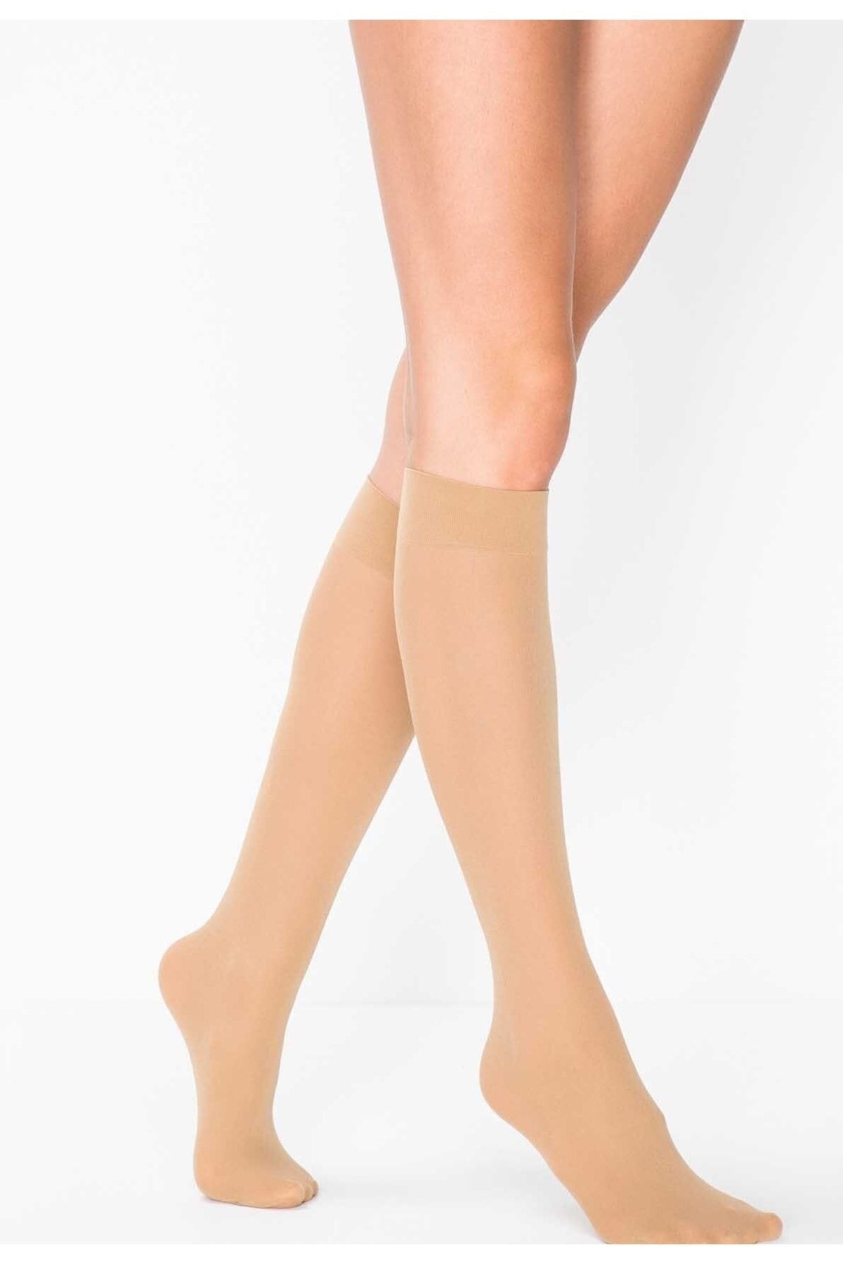 DORE Kadın Ten Rengi Mikro 40 Orta Kalın Opak Mus Dizaltı Pantolon Çorabı 2'li