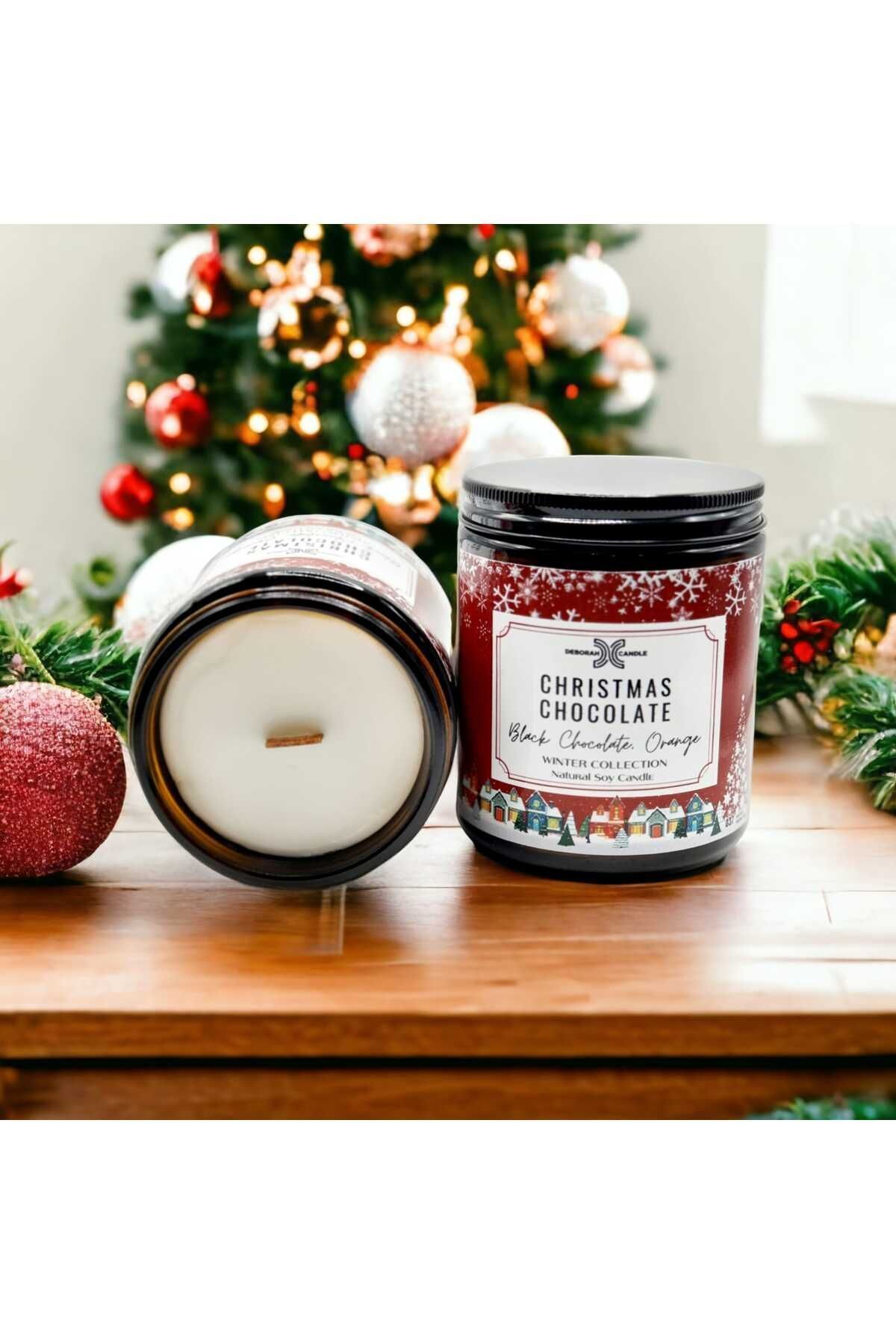 Deborah Christmas Chocolate Çikolata Portakal Narenciye Bitter Kokulu Ahşap Fitilli Luxury Doğal Soya Mum