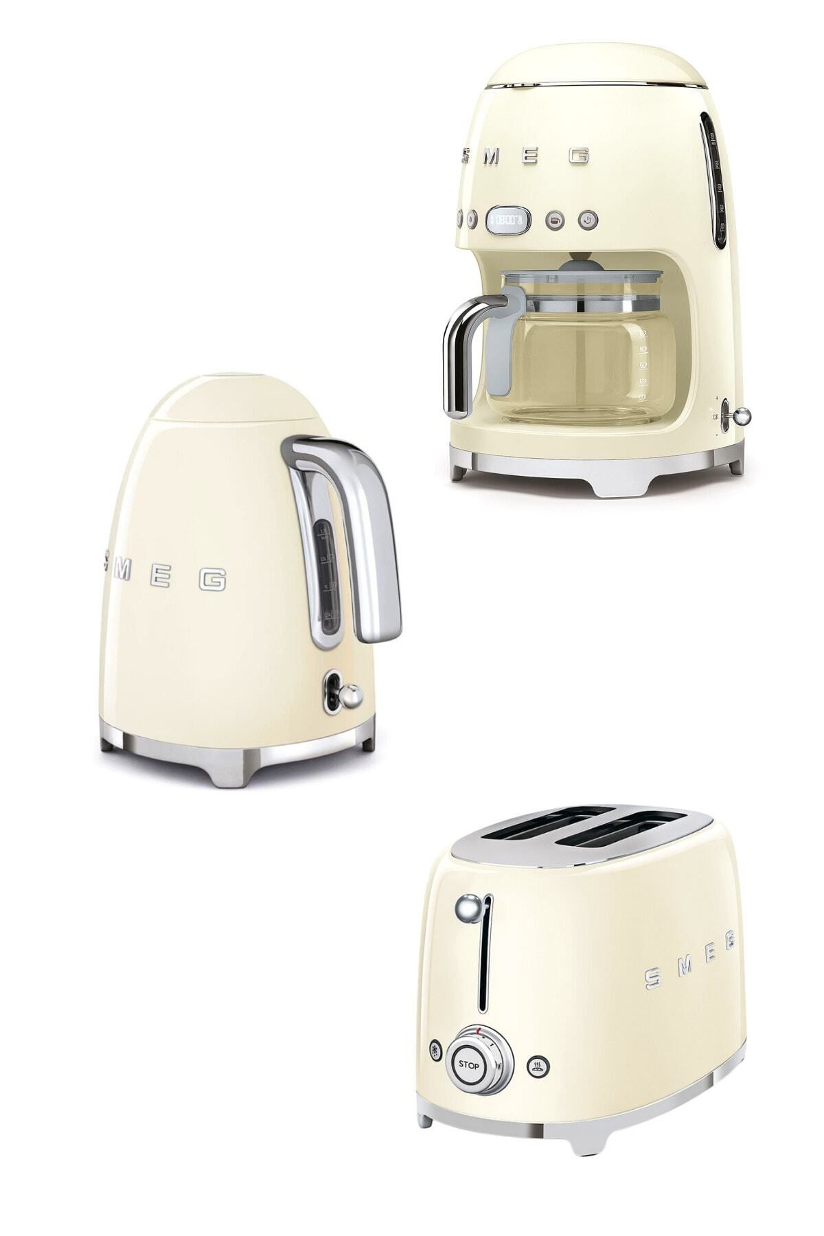 Smeg 50's Style Krem Kettle - 1x2 Ekmek Kızartma Makinesi Ve Filtre Kahve Makine Seti-kremklftsfcdf