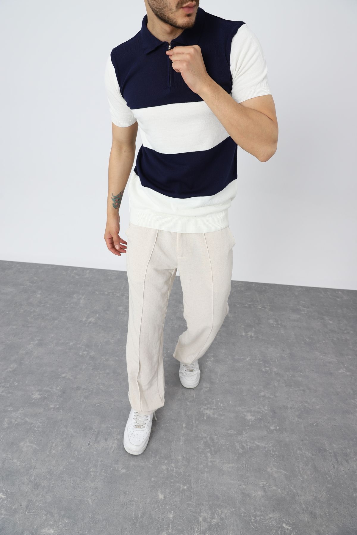 HABBE UNİSEX Fermuarlı Lacivert Erkek Polo Yaka Triko Bluz,erkek Giyim,üst Giyim,trend Giyim,tişört