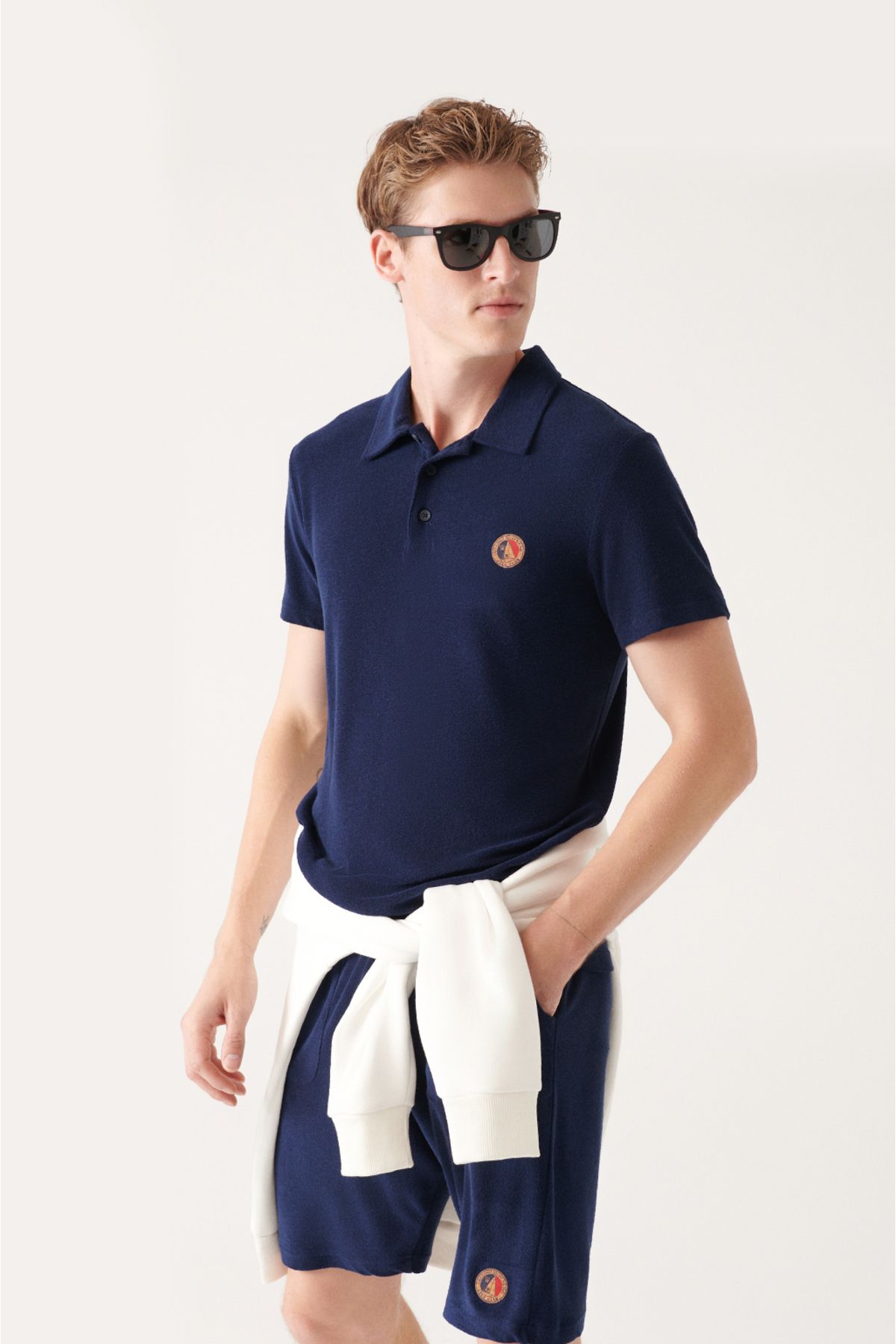 Avva Erkek Lacivert Soft Touch Havlu Polo Yaka Marine Baskılı Regular Fit T-shirt A31y1033