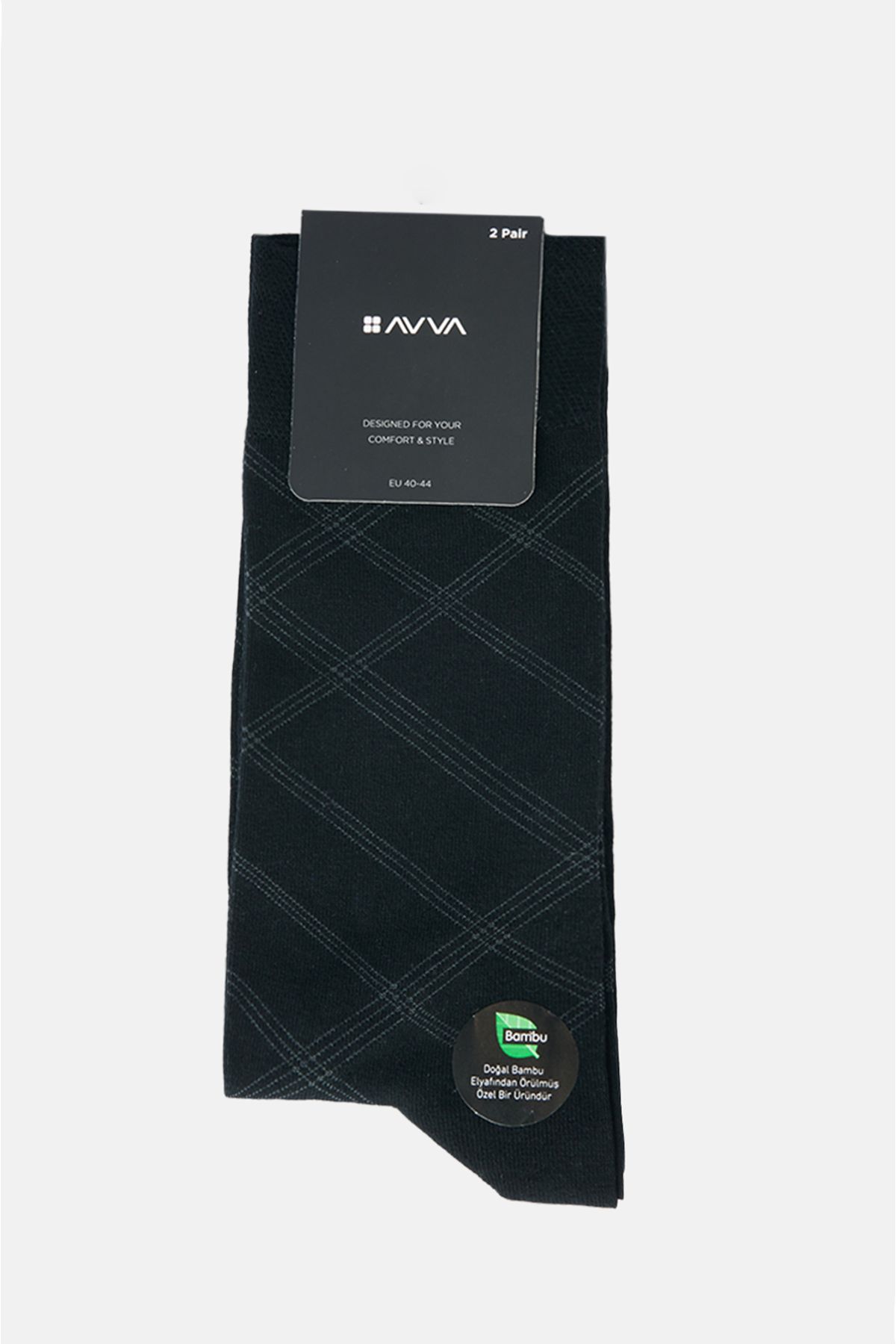 Avva Erkek Siyah 2'li Düz Ve Desenli Bambu Soket Çorap A32y8513