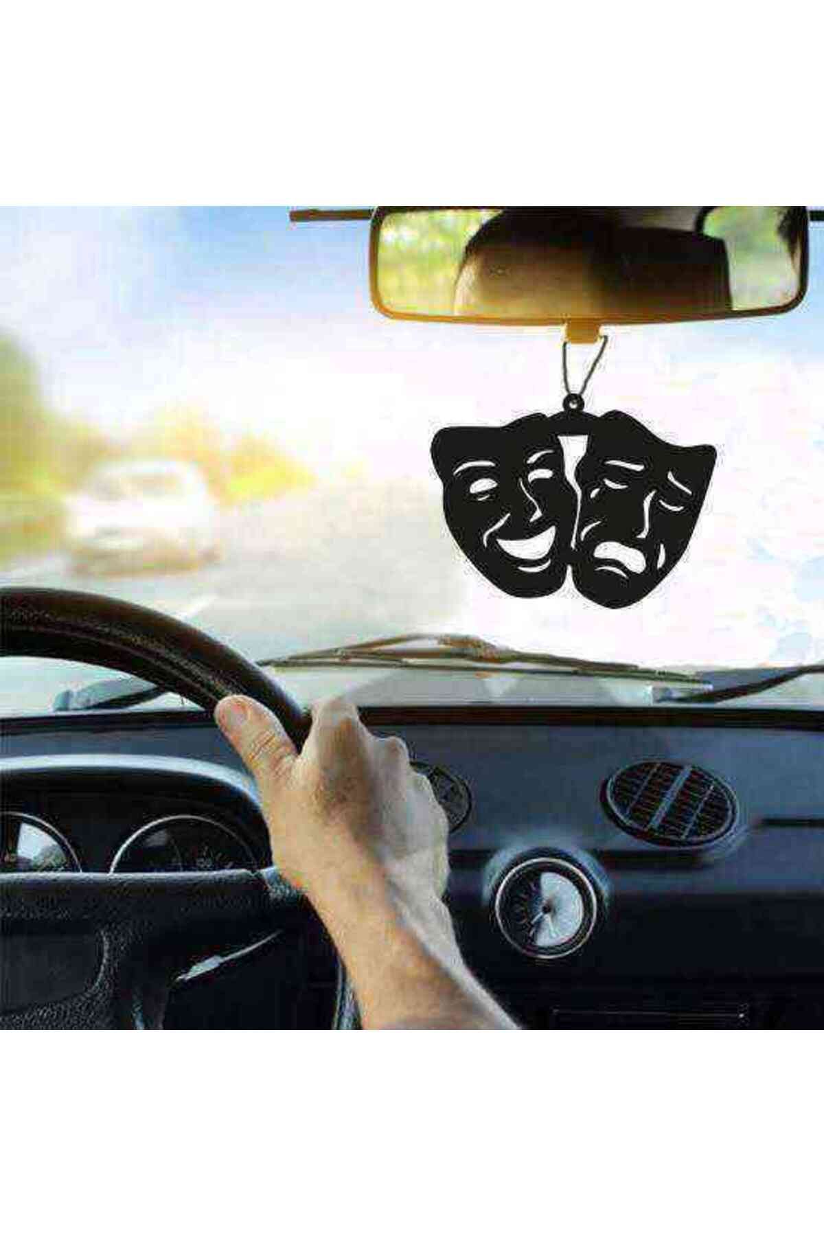 RetroLazer Araba Süsü Gülen Ve Ağlayan Maske Dikiz Aynası Süsü Ahşap