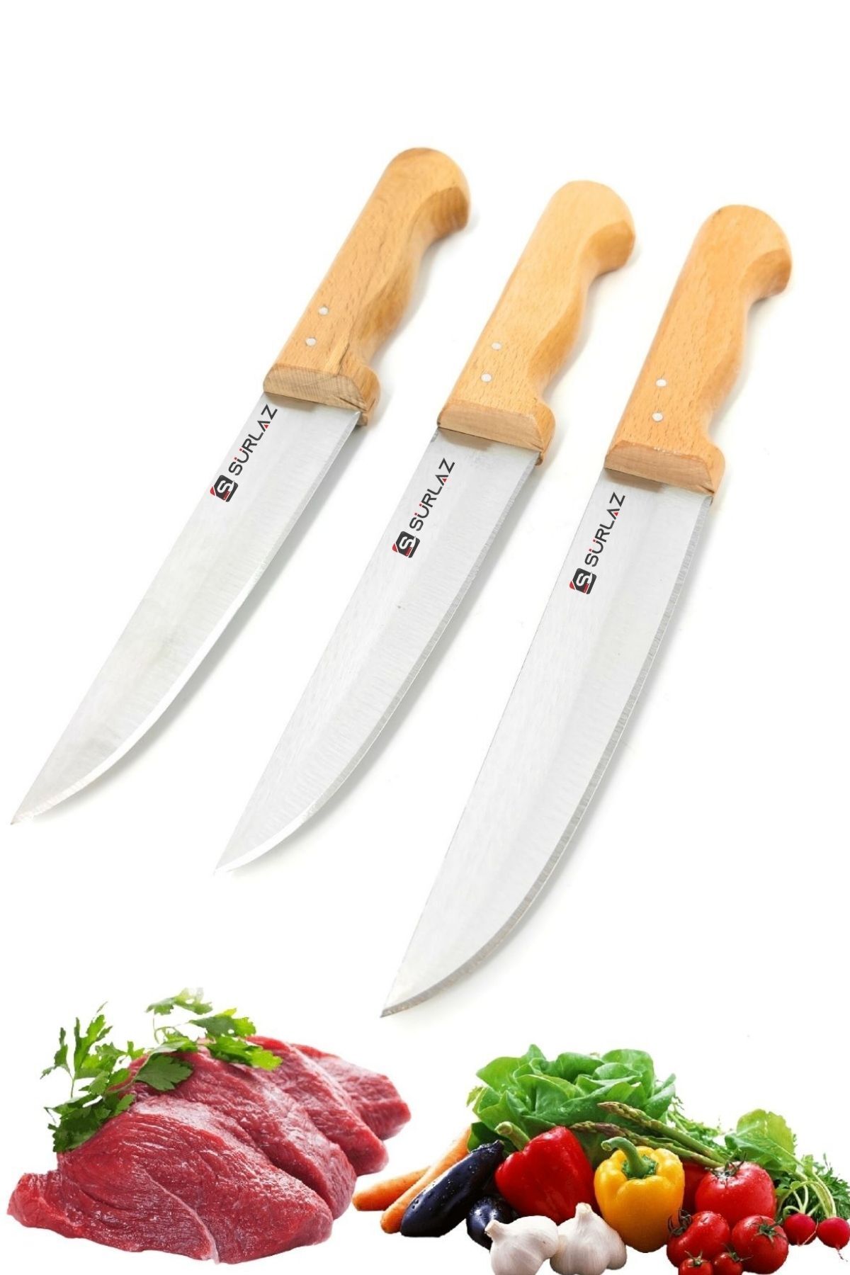 SürLaz 3'lü Kasap Mutfak Bıçak Seti Kurban Bıçak