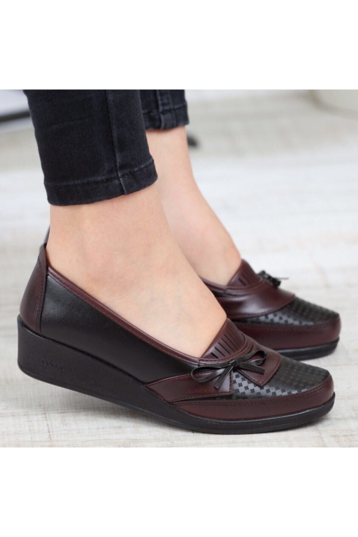 KAOF SHOES Kadın Bordo Renk Klasik Ayakkabı Ortopedik Anne Babet Ayakkabı Anne Ayakkabısı Kadın Günlük Ayakkabı