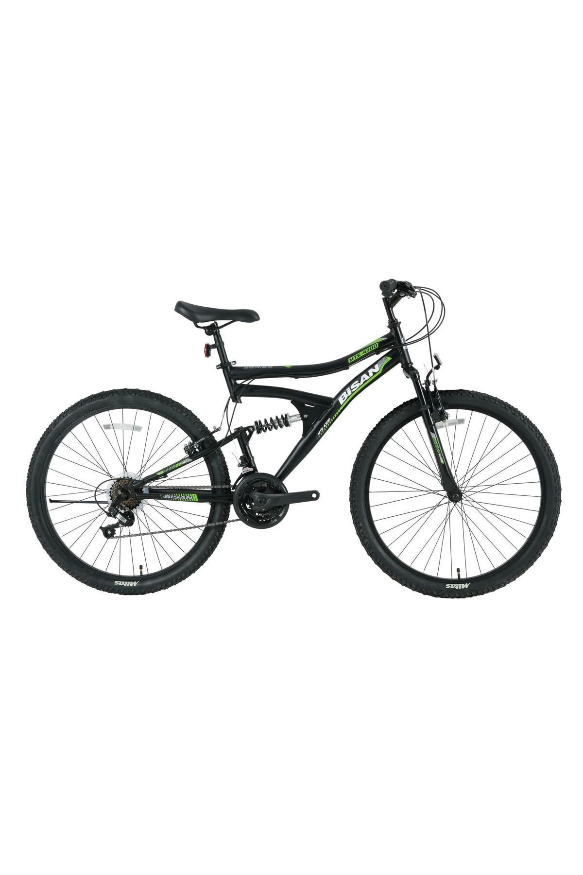 Bisan Mts 4300 V Fren 21 Vites 26 Jant Dağ Bisikleti Çift Amortisörlü Siyah Yeşil 40 Kadro