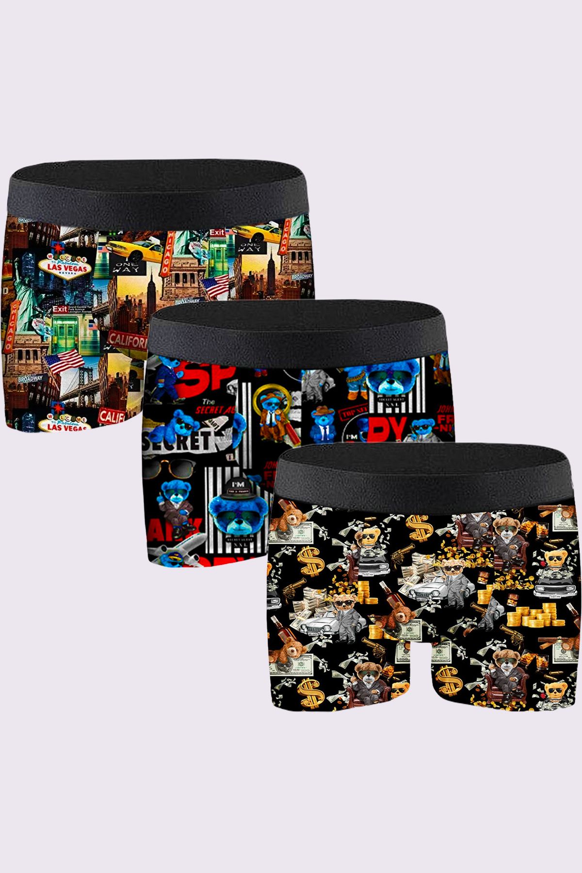 Laula 3'lü Erkek Desenli Boxer Paketleri %95 Pamuk Premium Collection - Çok Renkli