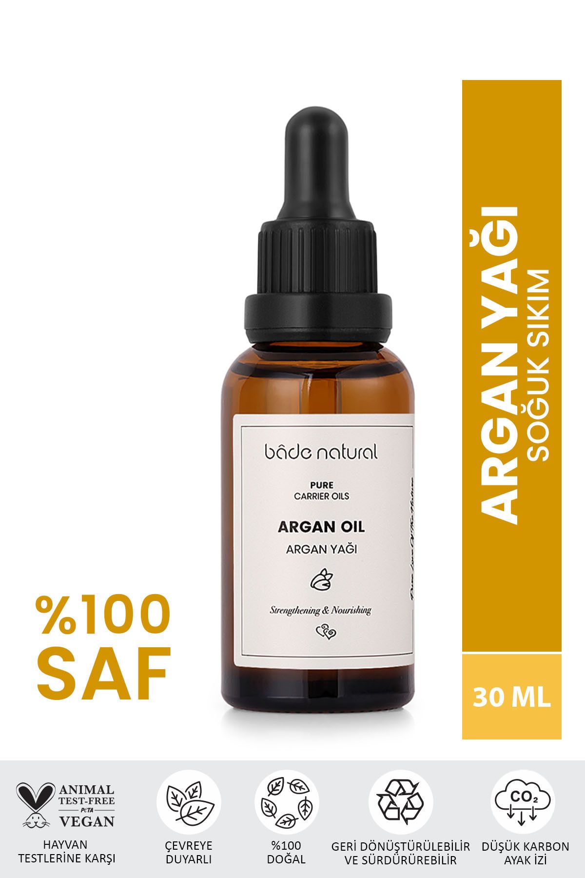 Bade Natural Argan Yağı Soğuk Sıkım %100 Saf 30 ml