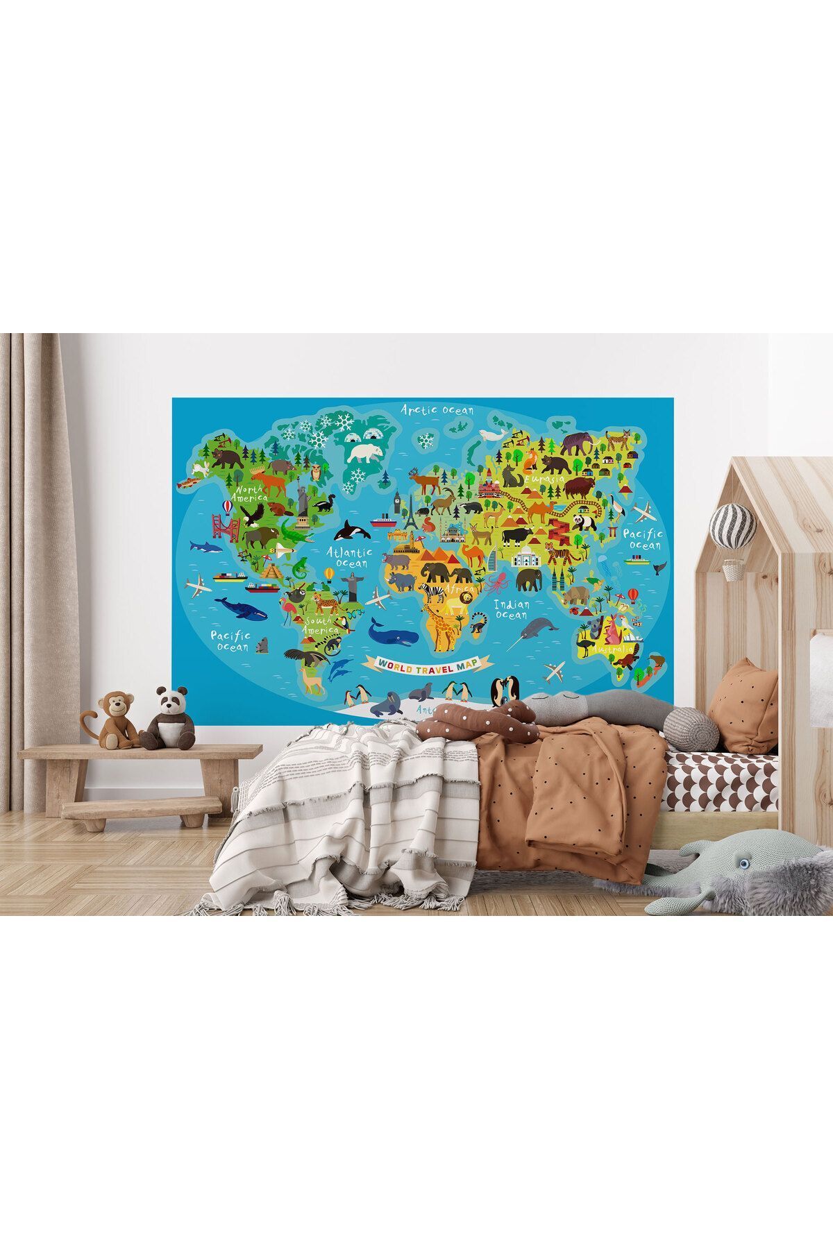 Genel Markalar OZ  Dünya Haritası Çocuk Ve Bebek Odası Hayvanlar Alemi Duvar Kağıdı-3808