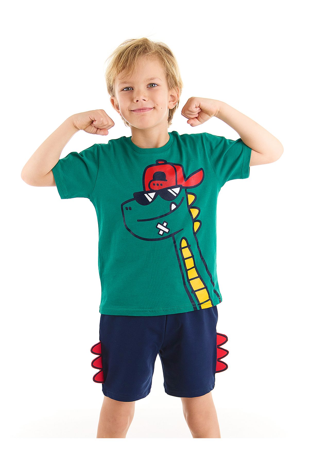 Denokids Gözlüklü Dino Erkek Çocuk T-shirt Şort Takım
