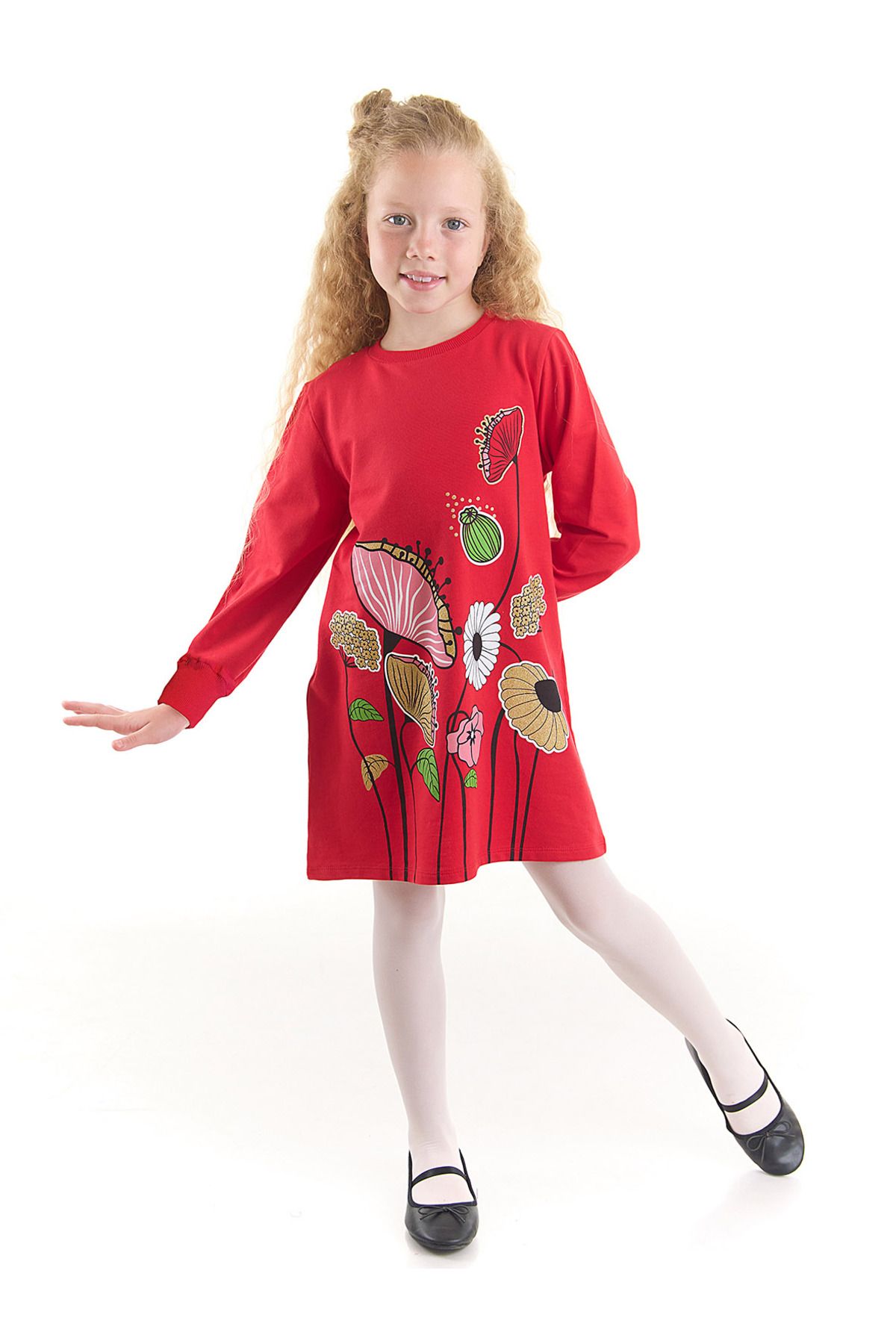 MSHB&G Çiçekli Kız Çocuk Kırmızı Elbise