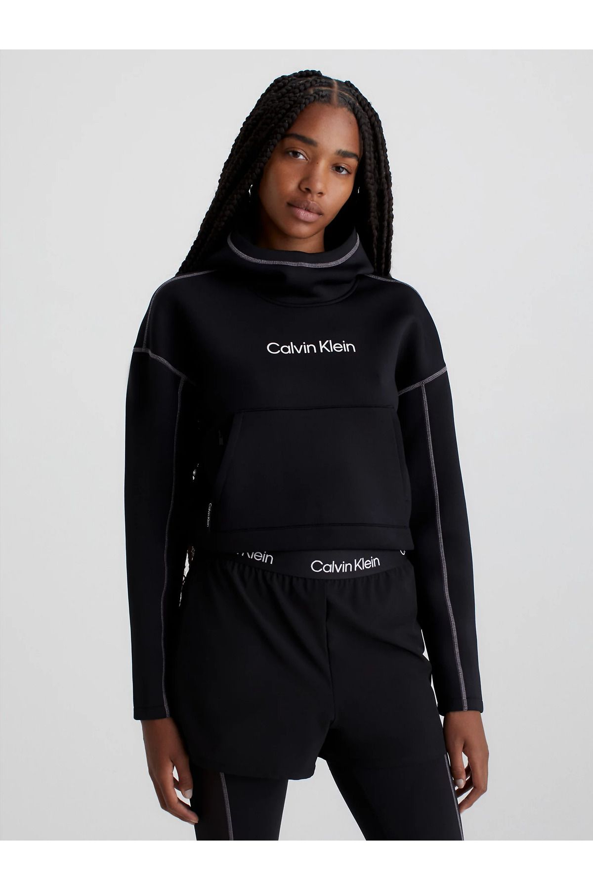 Calvin Klein Kadın Kapüşonlu Fermuar Kapamalı Uzun Kollu Siyah Kazak 00GWF3W325-BAE