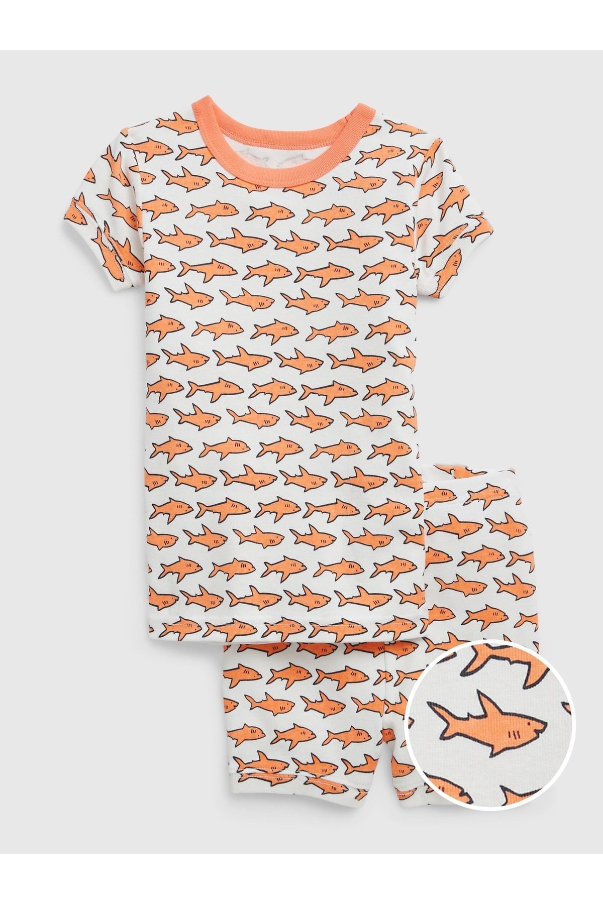 GAP Erkek Bebek Kırık Beyaz %100 Organik Pamuk Köpek Balığı Desenli Pijama Şort Takım