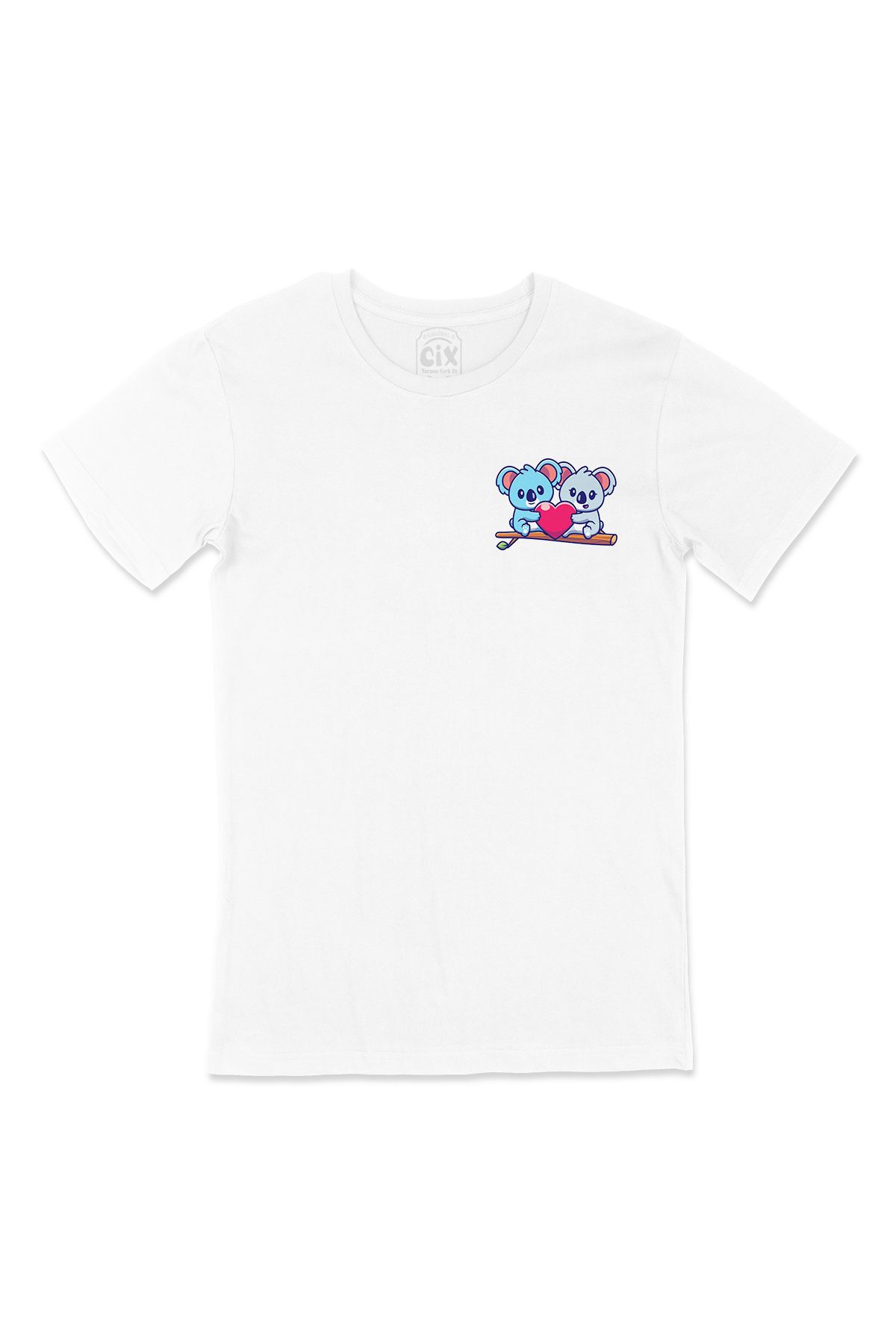 Cix Koala Aşkı Cep Logo Tasarımlı Beyaz Tişört