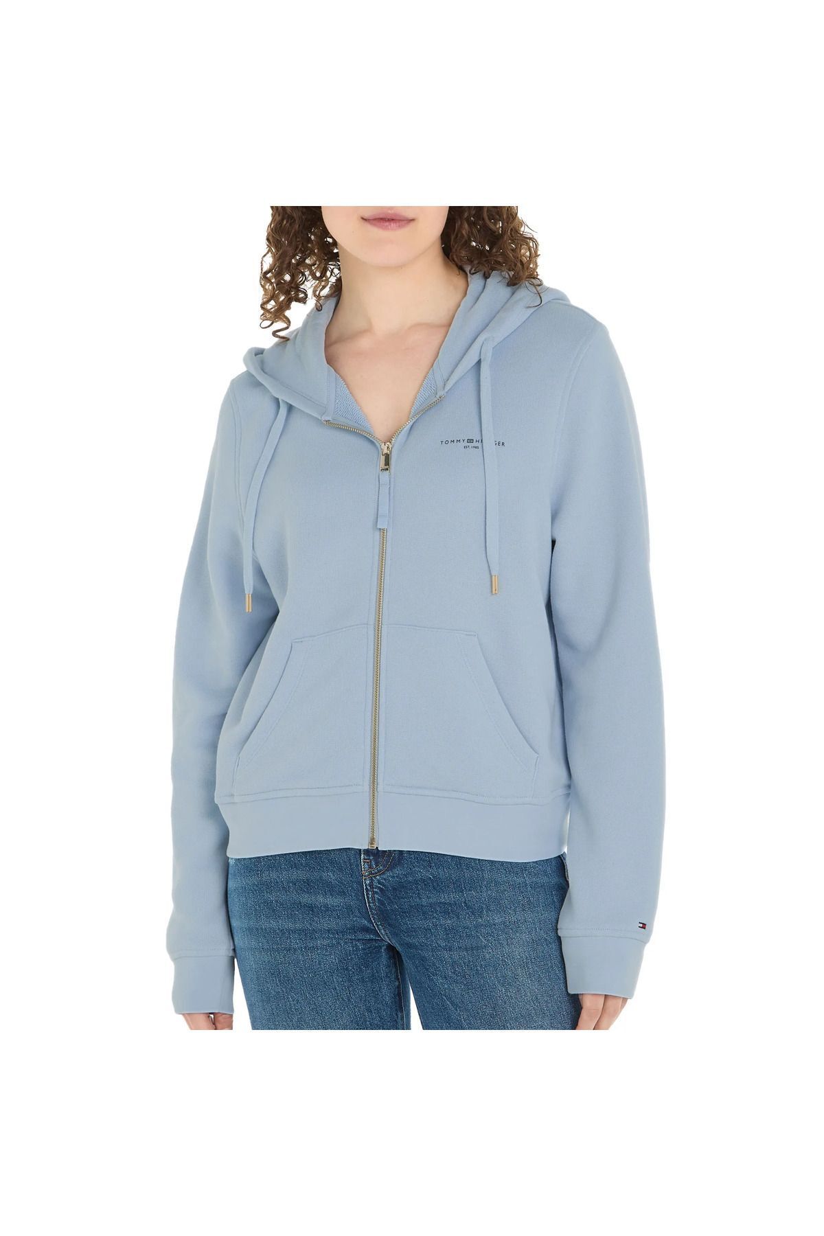 Tommy Hilfiger Kadın Marka Logolu Uzun Kollu Rahat Mavi Sweatshirt WW0WW39189-C30