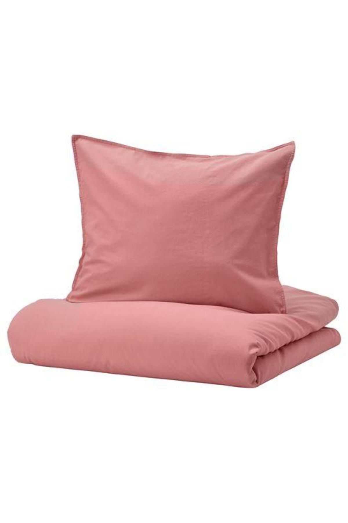 IKEA Tek Kişilik Nevresim Takımı, Şeker Pembe Renk Meridyendukkan 150x200 Düz Desen %100 Pamuk,çarşafsız