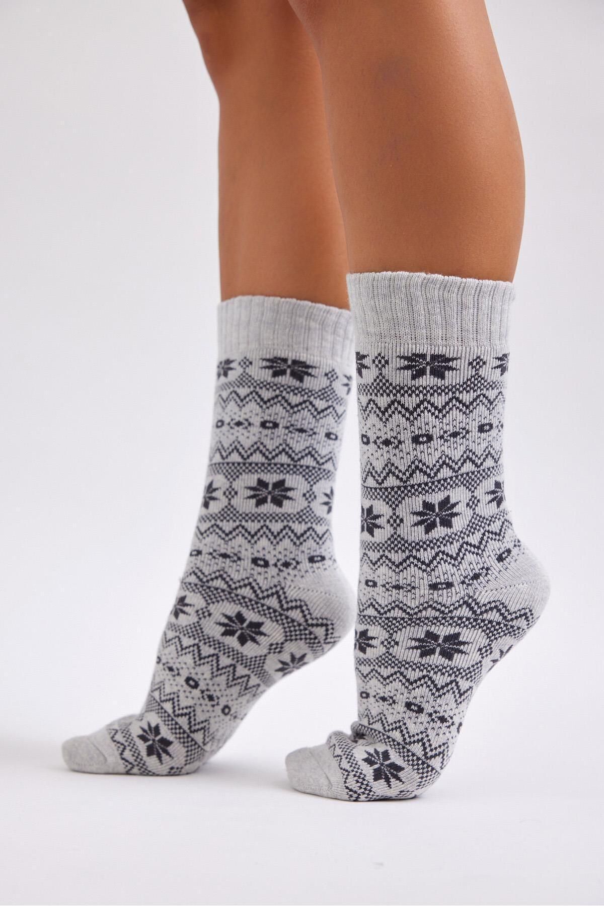 Katia & Bony Kalın Kışlık Kar Tanesi Çorap Gri