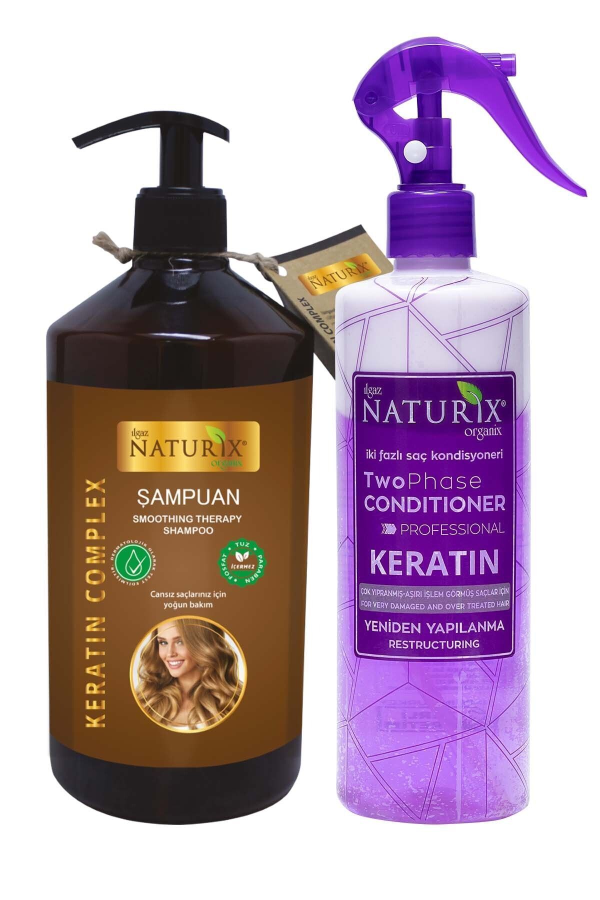 Ilgaz Naturix Organix Tuzsuz Keratinli Şampuanı 600ml Kırık Saç Uçları İçin Keratin Bakım Sıvı Saç Kremi Durulanmaz Krem