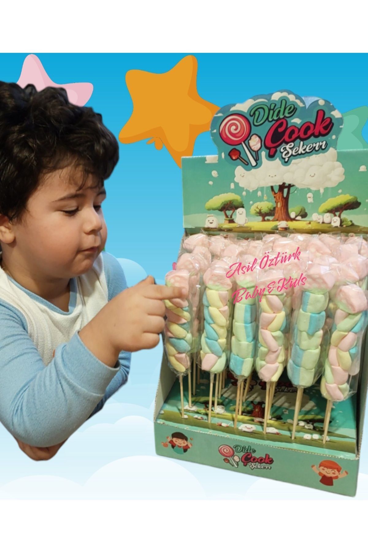 ASİL ÖZTÜRK BABY KİDS Çubuklu Marshmallow Şeker (36 ADET) Kutulu Yeniyıl Doğum Günü Hediyelik Masa Süsleme Parti Konsept