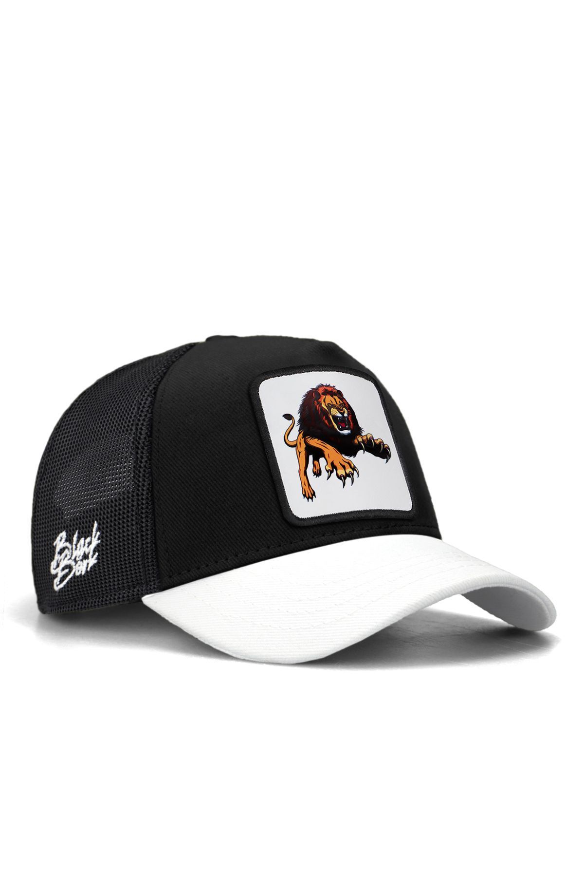 BlackBörk V1 Trucker Kids Aslan - 5bs Kod Logolu Unisex Beyaz Siperli Siyah Çocuk Şapka (CAP)