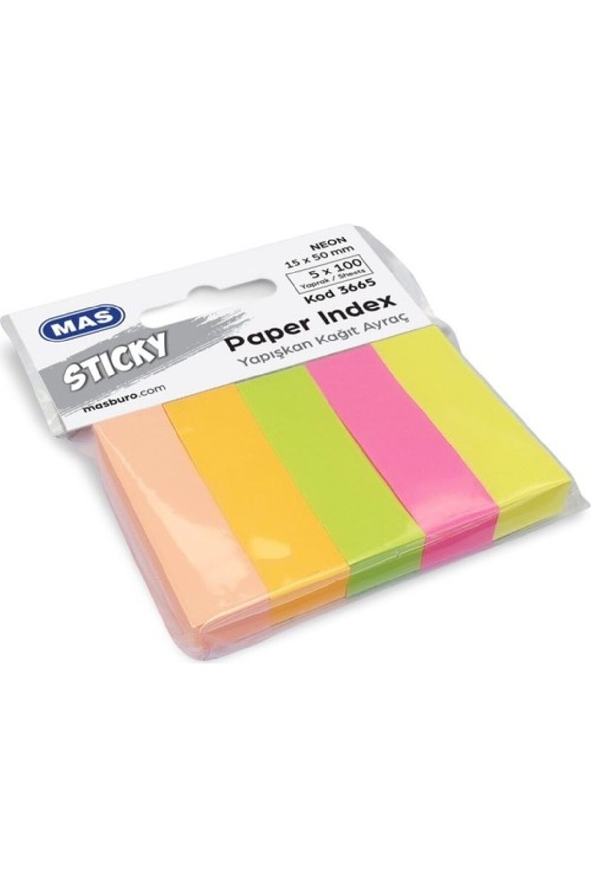Mas 3665 Yapışkanlı Not Kağıdı Ayraç 15x50 Neon 100 Sy 5 Renk