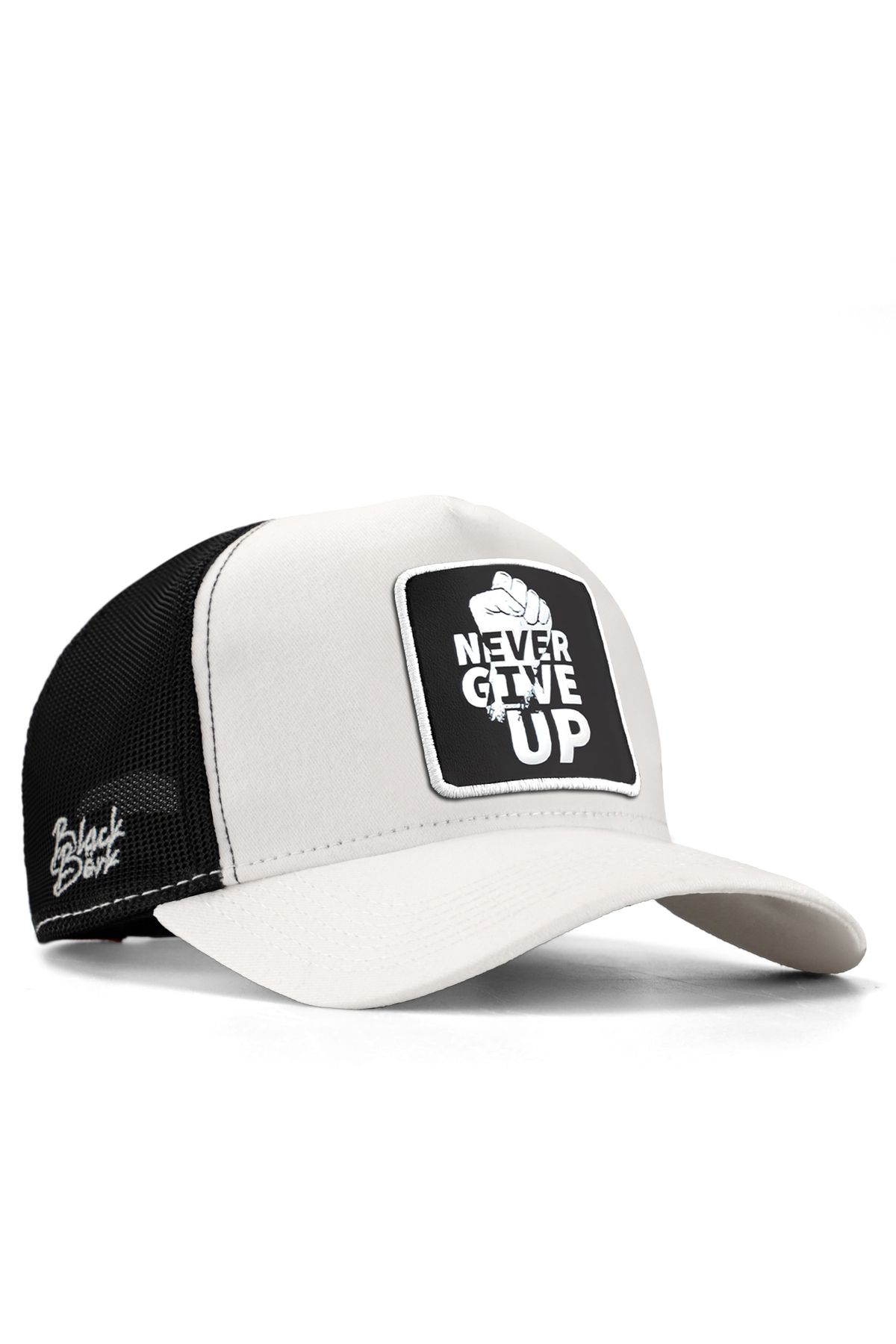 BlackBörk V1 Trucker Never Give Up - 3sb Kod Logolu Unisex Beyaz-siyah Şapka (CAP)