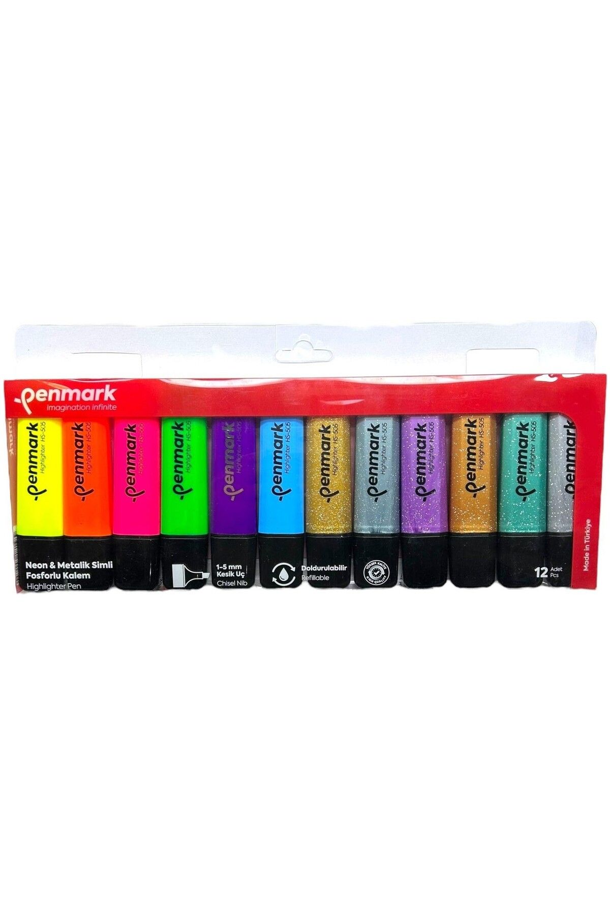 penmark Fosforlu Kalem 12 Li Asetat Karışık Renk 6 Neon+ 6 Simli