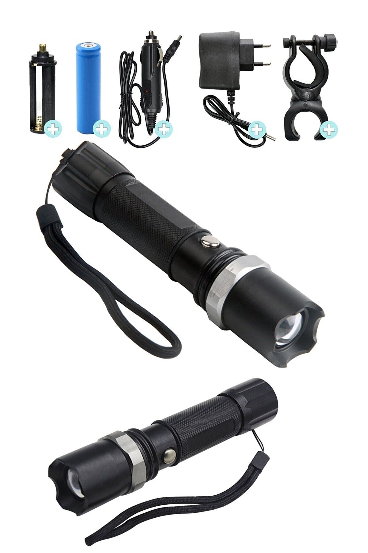 Toptan Bulurum Km-110 Profesyonel Şarjlı El Feneri Ledli+flashlight+zoom Özellikli 6 Parça Full Set