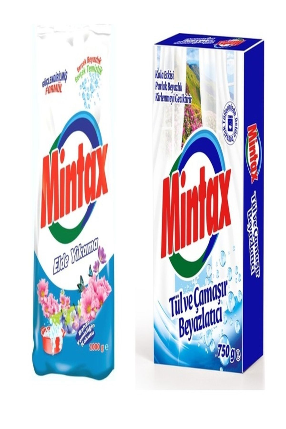 Mintax Elde Yıkama Toz Deterjan 1 kg + Mintax Tül ve Çamaşır Beyazlatıcı 750 gr