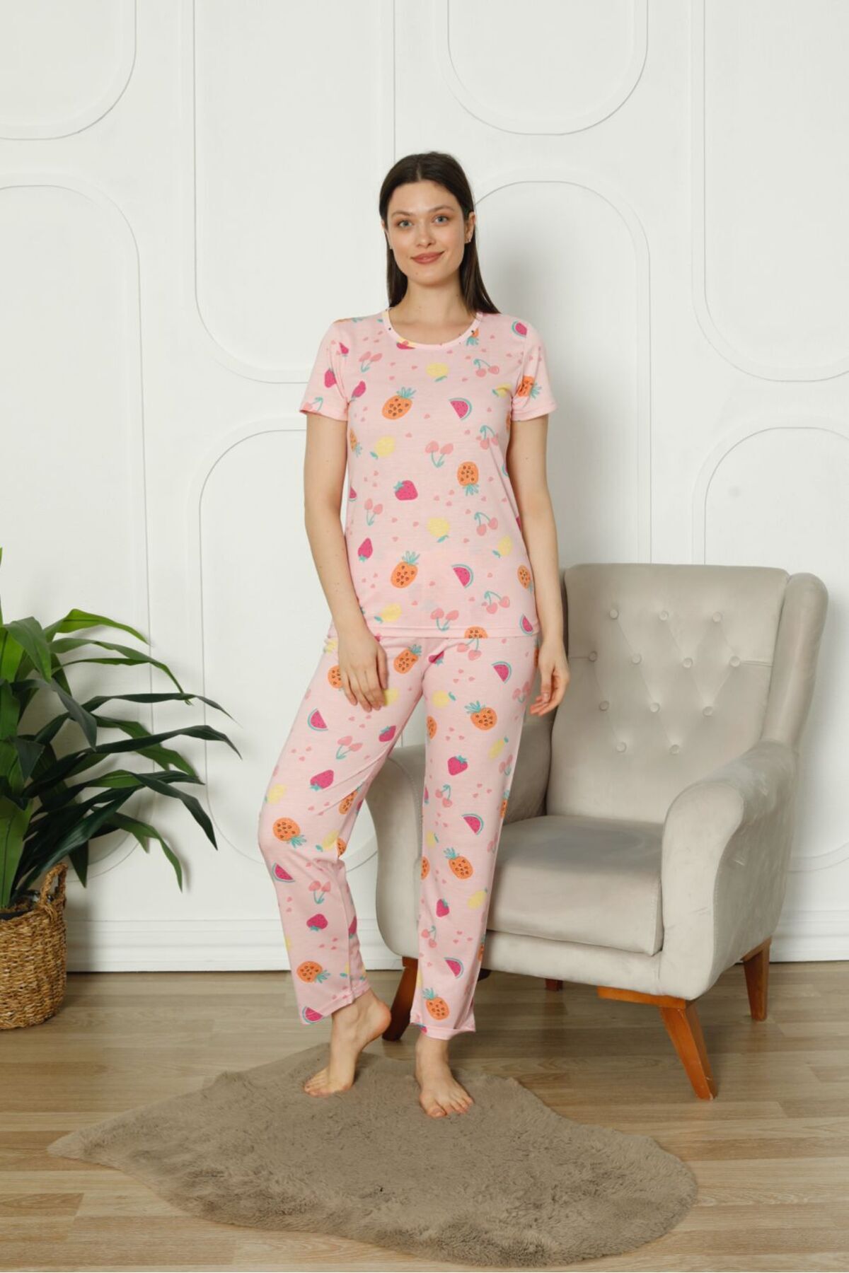 Tanem Çarşı Büyük Beden Pijama Takımı Meyve Desenli