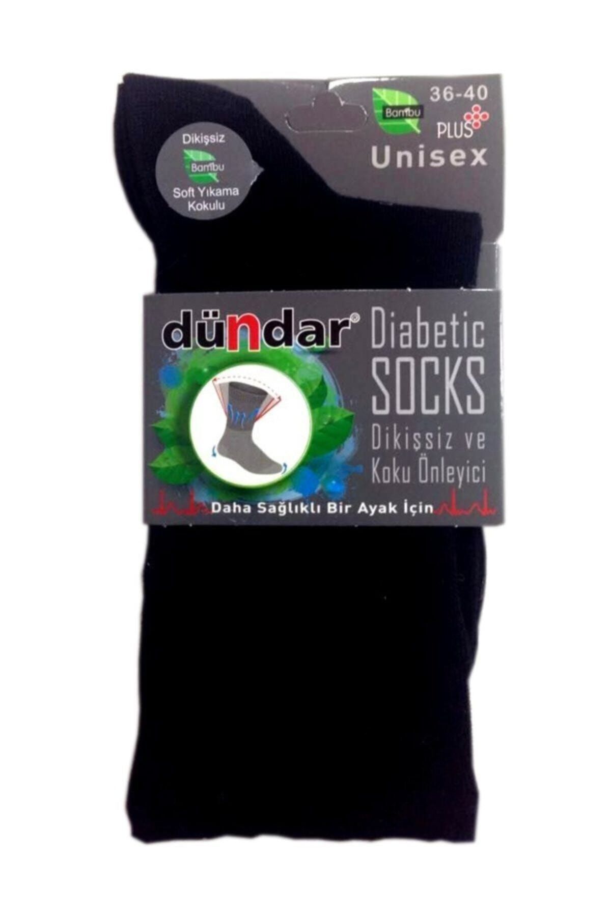 Dündar 10'lu Siyah Ünisex Bambu Diyabetik Lastiksiz Şeker Çorap Dikişsiz Sağlıklı Ayaklar Için