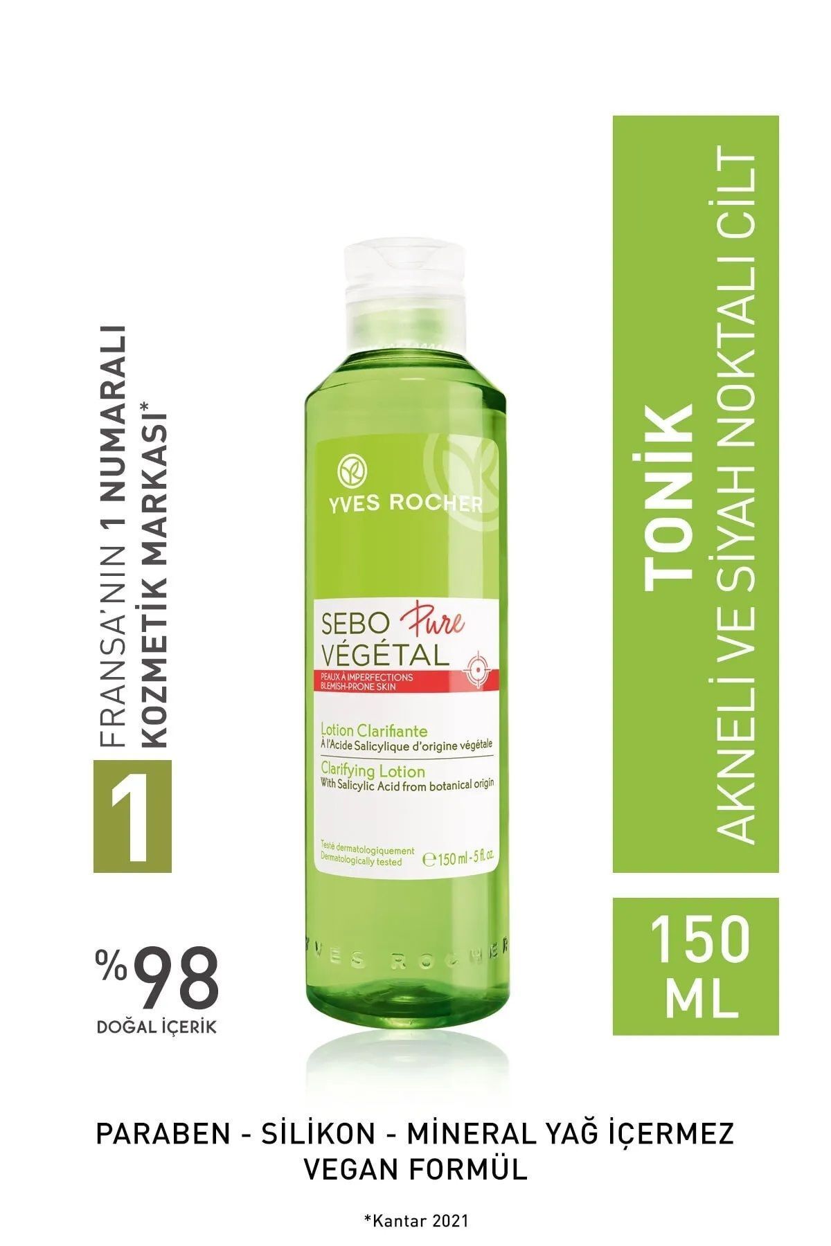 Yves Rocher Sebo Pure Vegetal Tonik Bitkisel Salisilik Asit Akne Eğilimli Cilt Gözenek Sıkılaştırıcı 150 ml