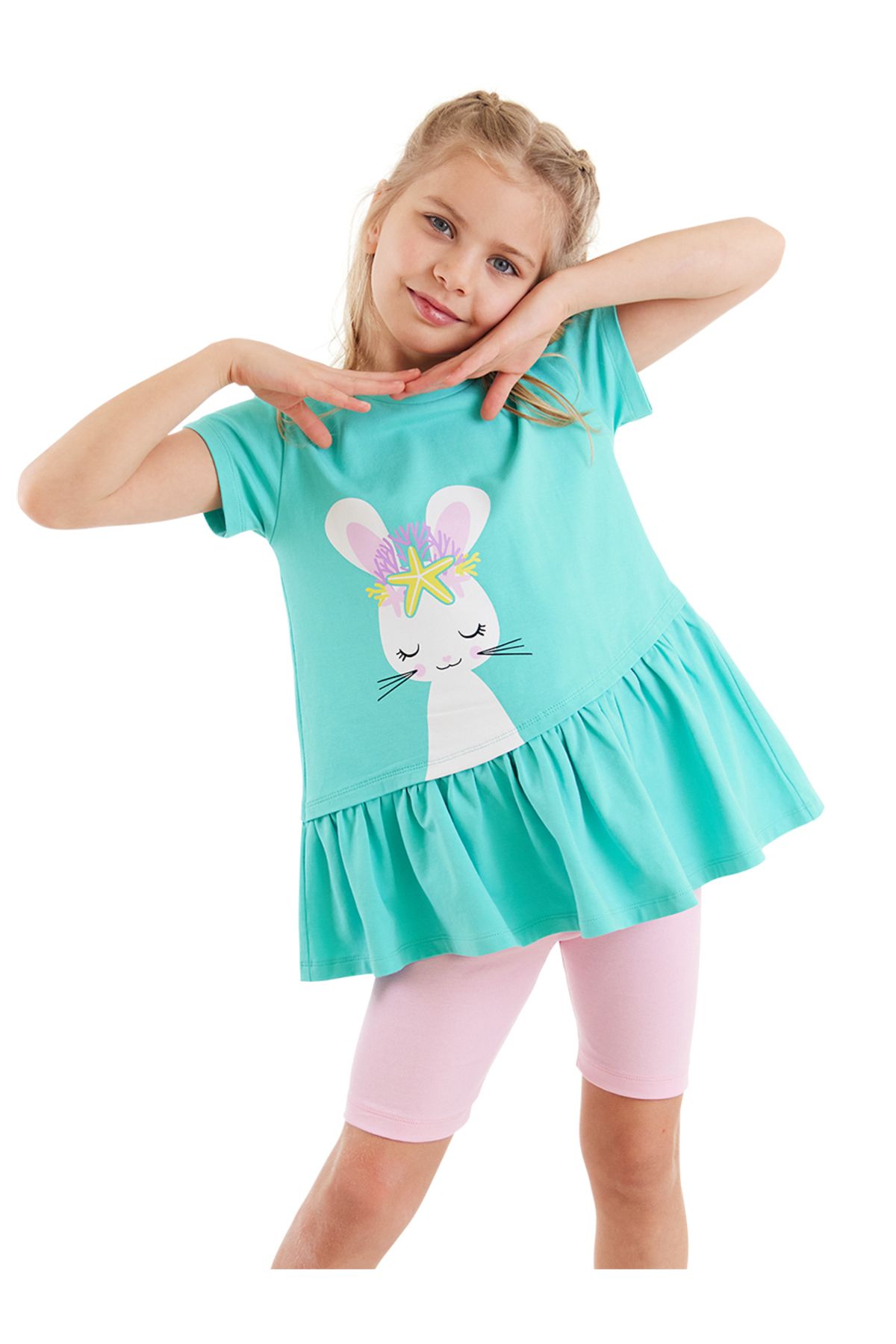 Denokids Deniz Tavşanı Kız Çocuk T-shirt Tayt Takım