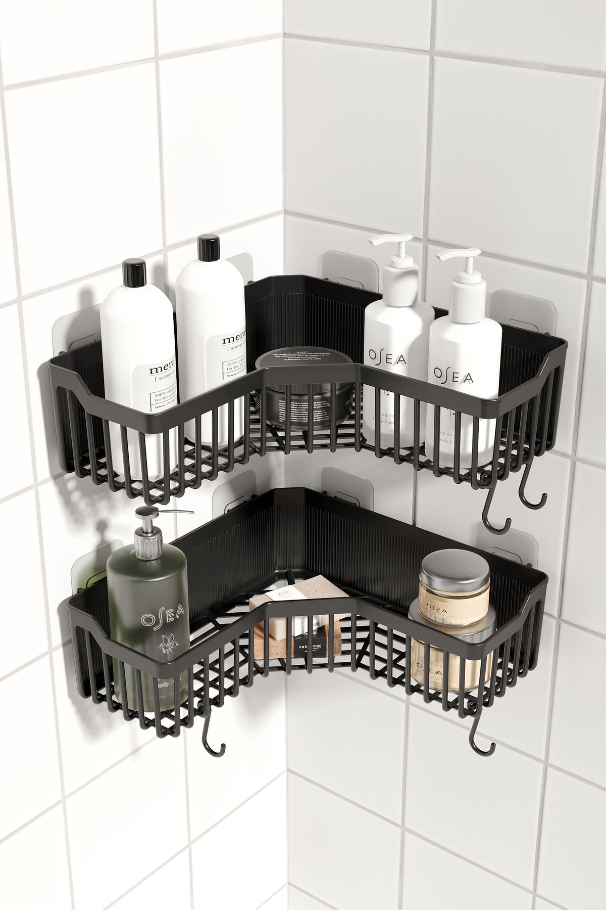 ATA HOME Banyor Köşe Yapışkanlı Banyo Rafı, 2'li Banyo Düzenleyici, Duş Rafı Organizer Şampuanlık, Plastik