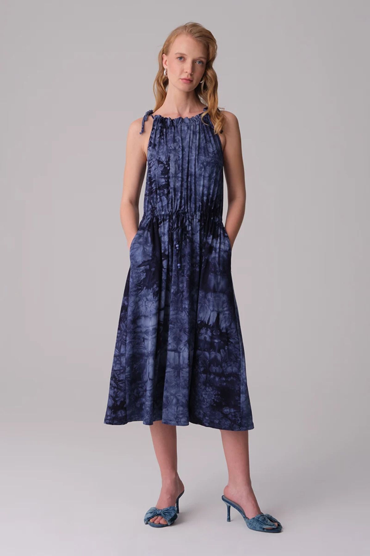 Gusto Batik Desen Elbise - Lacivert