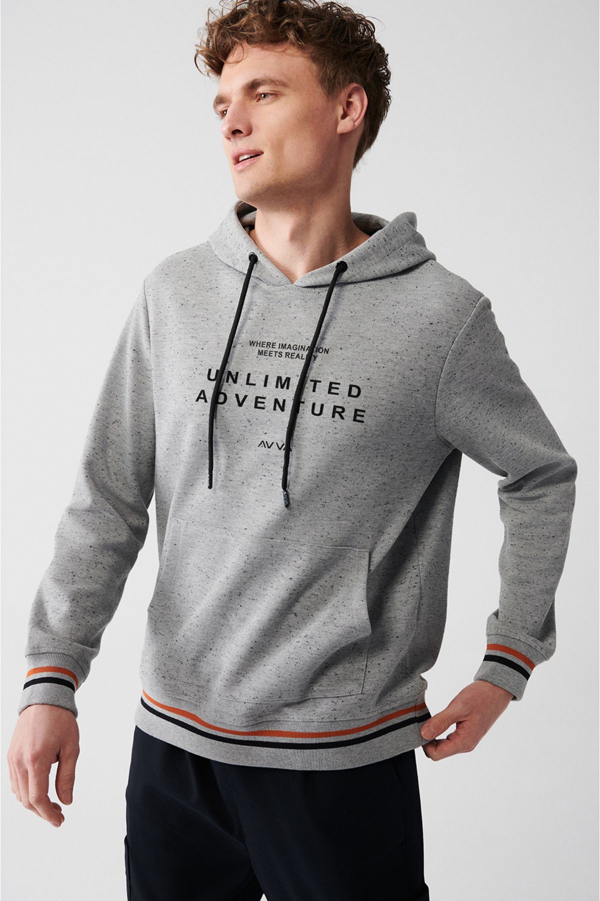 Avva Erkek Gri Kapüşonlu Yaka Pamuklu Baskılı Regular Fit Sweatshirt A31y1217