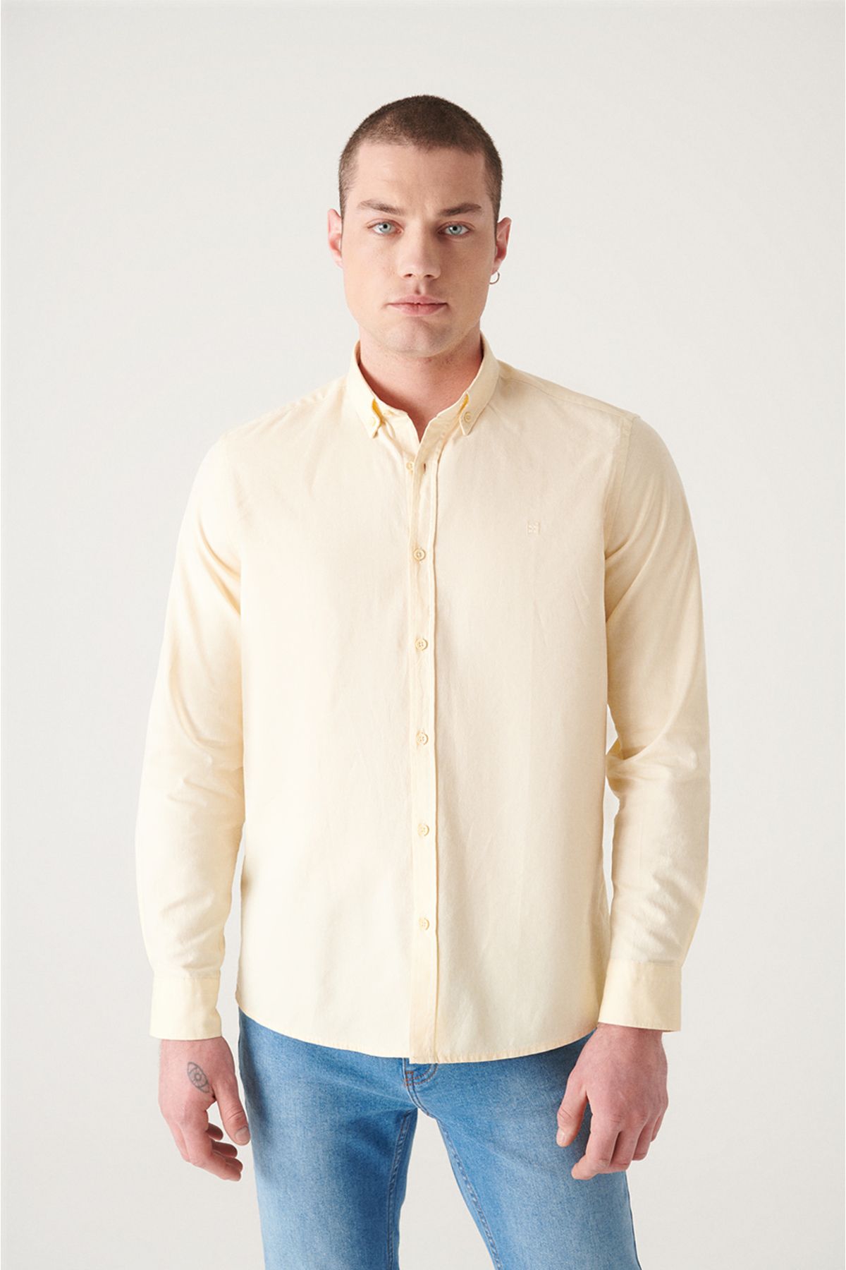 Avva Erkek Sarı Oxford %100 Pamuklu Regular Fit Gömlek E002026