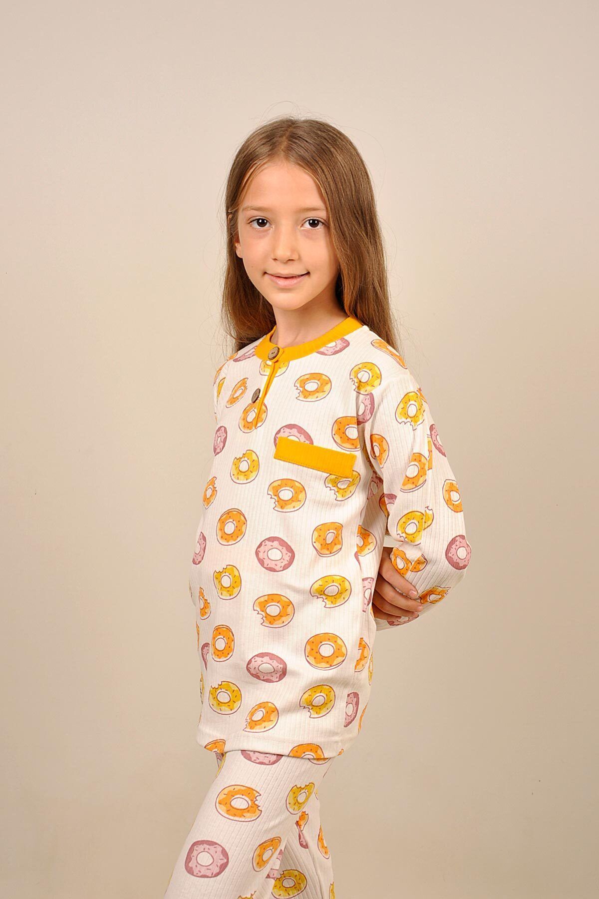 Peki Çocuk 5 Al 4 Öde Yumusak Pamuklu Donut Pasta Genis Kesim Cep Dikis Dügme Patli Pijama Takimi 14967