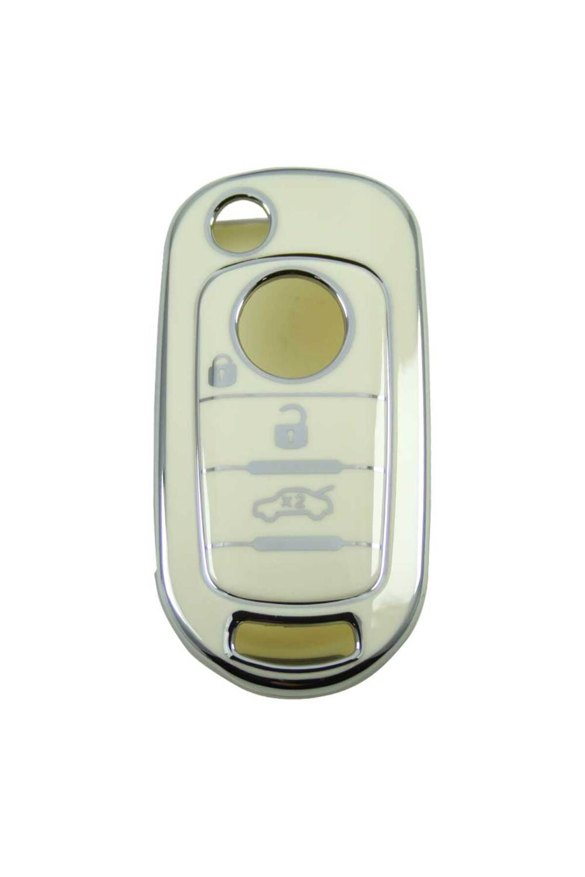 babikamium Fiat Egea Sustalı Beyaz-Gümüş Oto Anahtar Kumanda Kabı Kılıfı Oto Anahtarlık