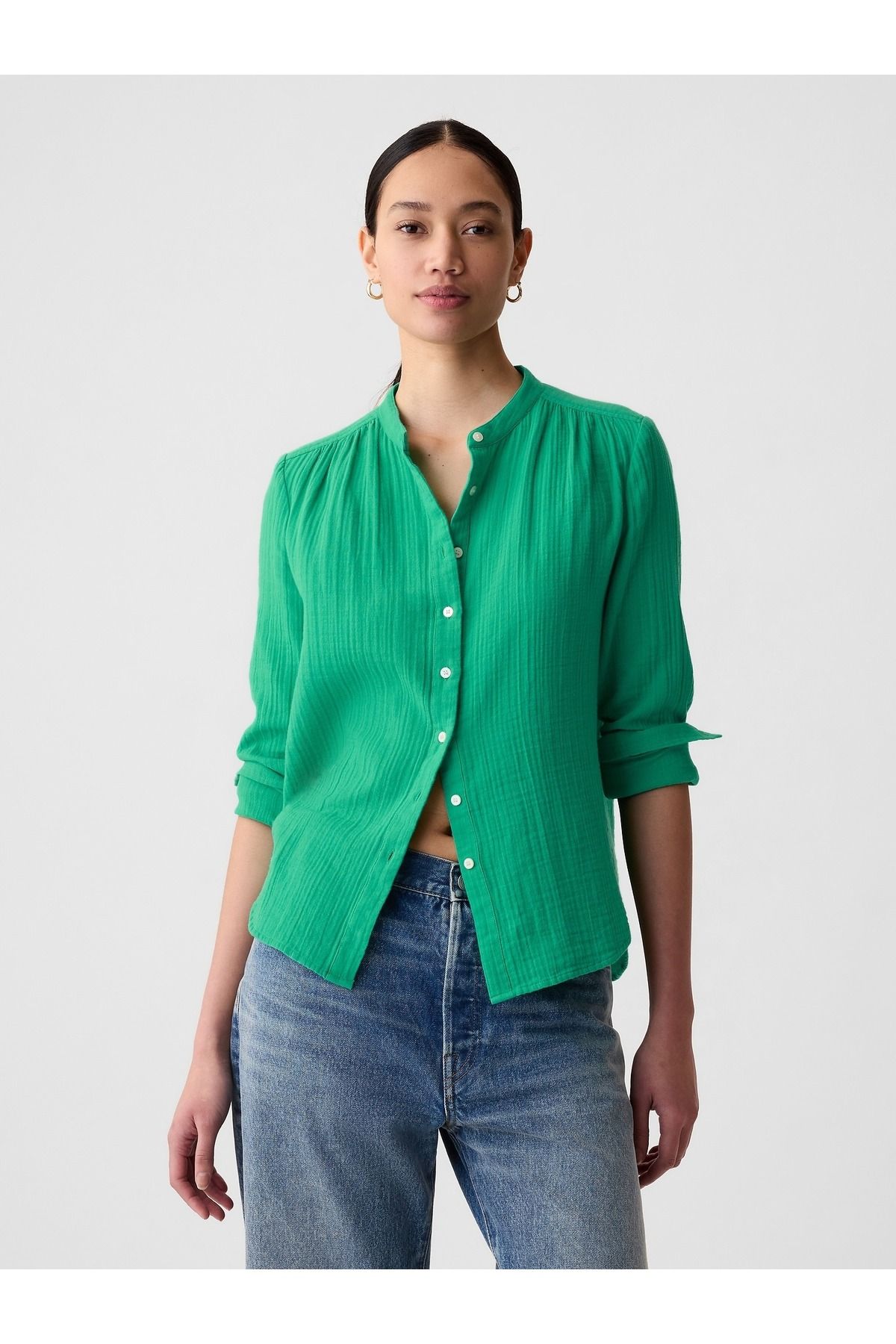 GAP Kadın Yeşil Crinkle Gauze Gömlek