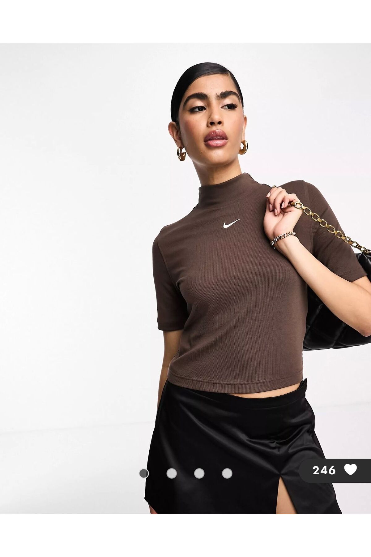Nike Sportswear Essentials Mock Short-Sleeve Top Kahverengi Kadın T-shirt