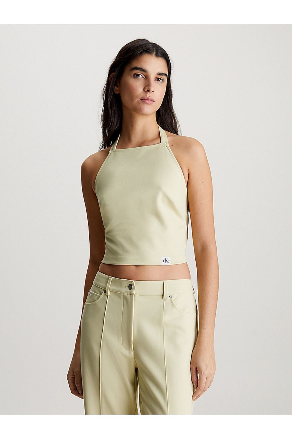 Calvin Klein Kadın Crop Boy Marka Logolu Pamuklu Yeşil Büstiyer J20J223112-LFU