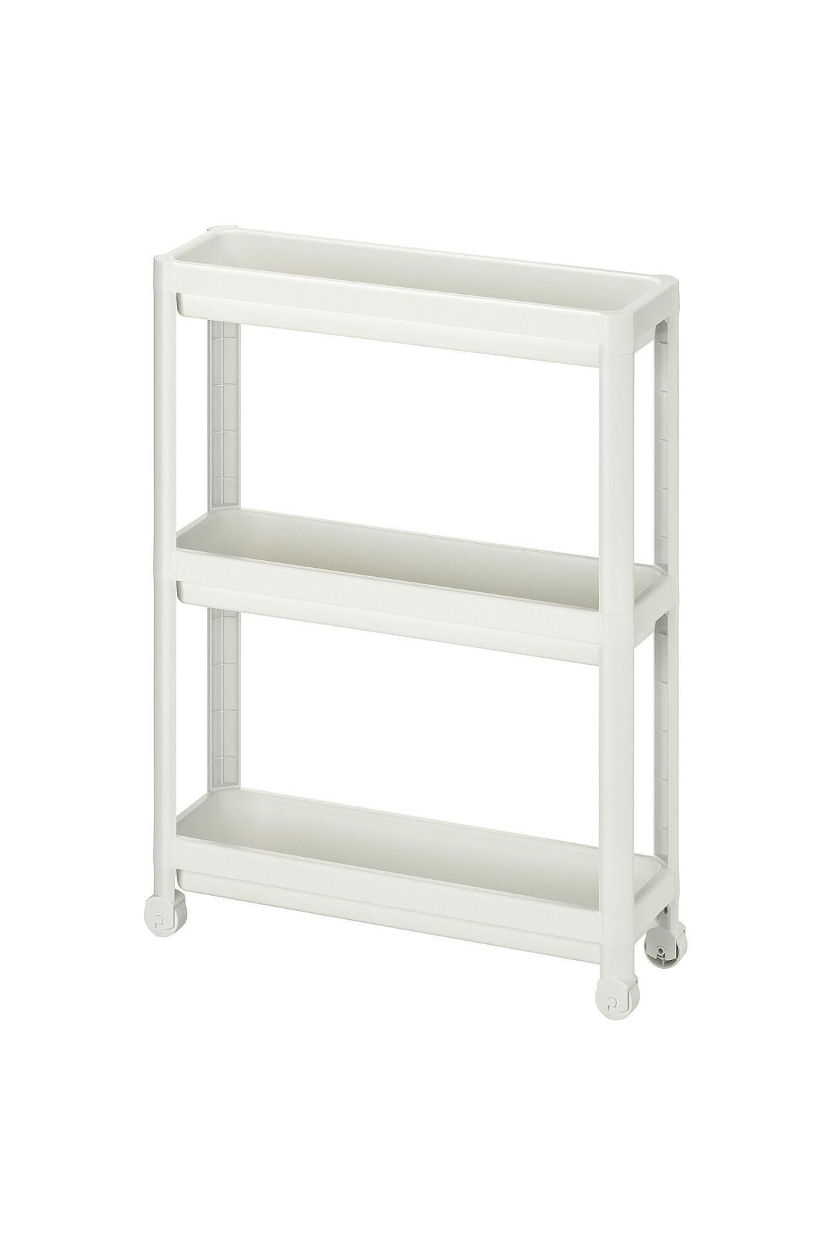 IKEA Servis Sehpası Beyaz 54x18x71 cm MeridyenDukkan Mutfak-Banyo Düzenleyicisi 3 Katlı Tekerlekli