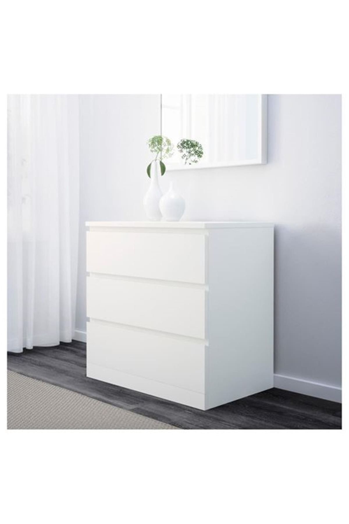 IKEA Malm 3 Çekmeceli Beyaz Şifonyer 80x78 Cm